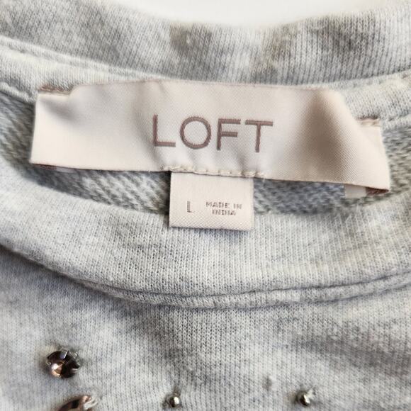 LOFT Embellished Gray Crewneck Sweatshirt | Smoky Silver Studs | Women's Large - Picture 10 of 11